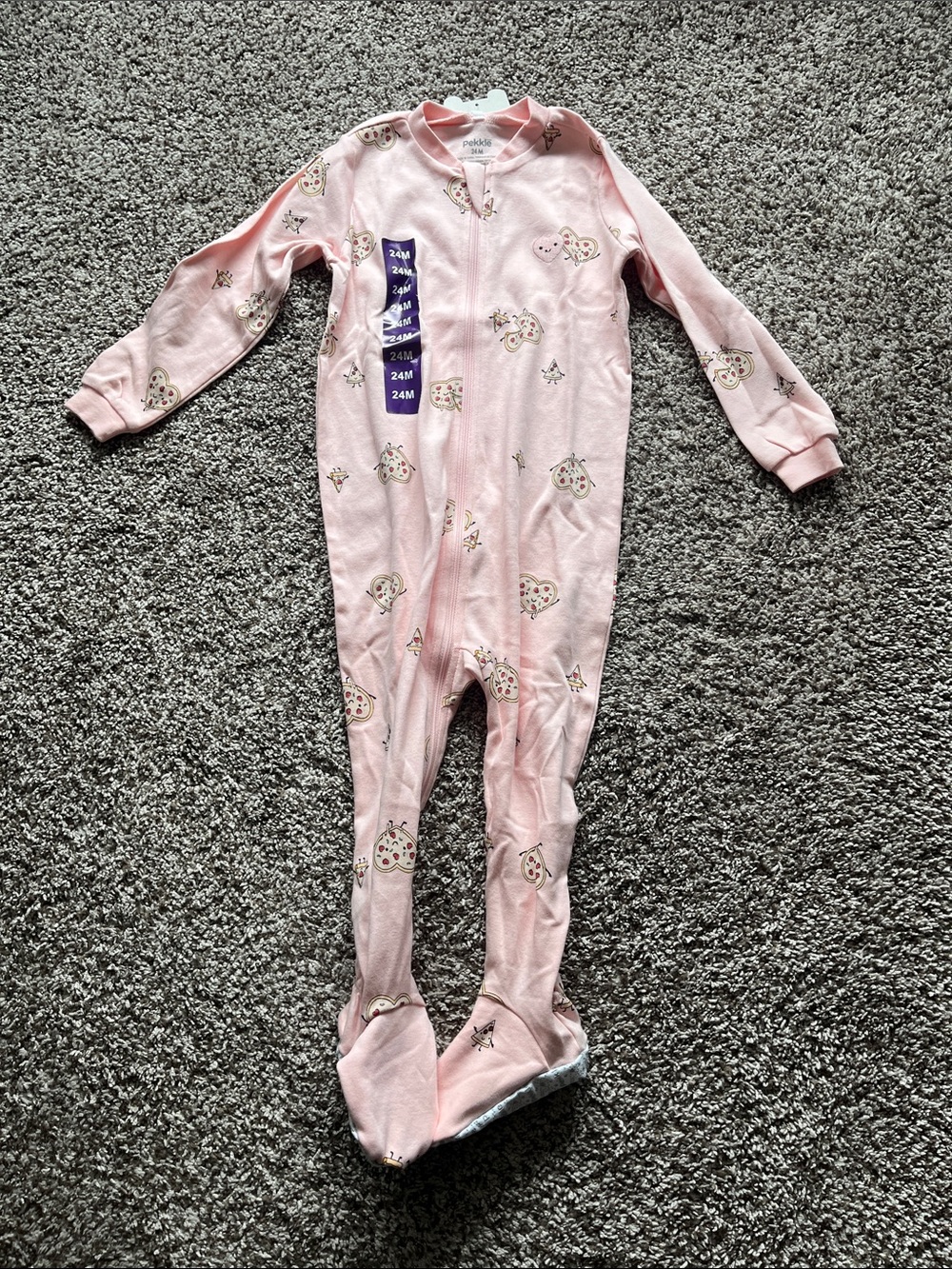Pekkle Baby Girl Light Pink Footed One-Piece Pizza Print Size 24 Months